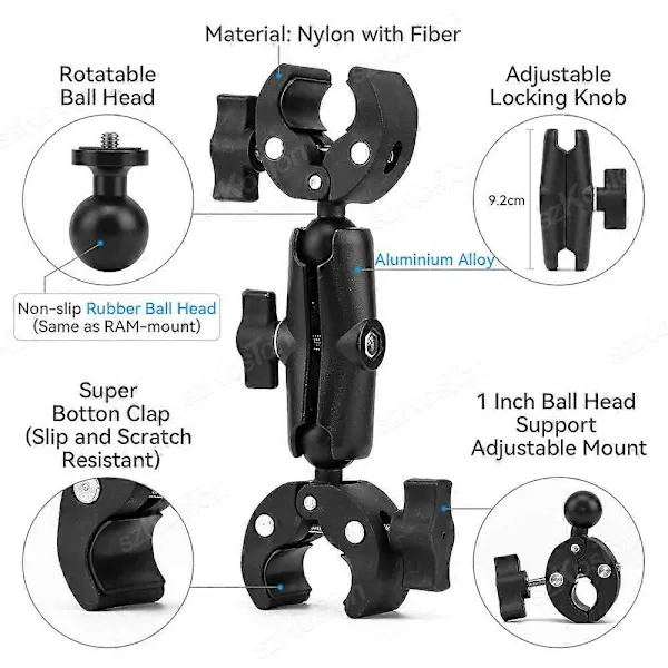 Motorcycle Bicycle Double Clamp Mount For Insta360 One X2 X3 X4 GoPro 12 11 10 SJCAM Selfie Stick Monopod Mount Handlebar Stand Type E - Image 1