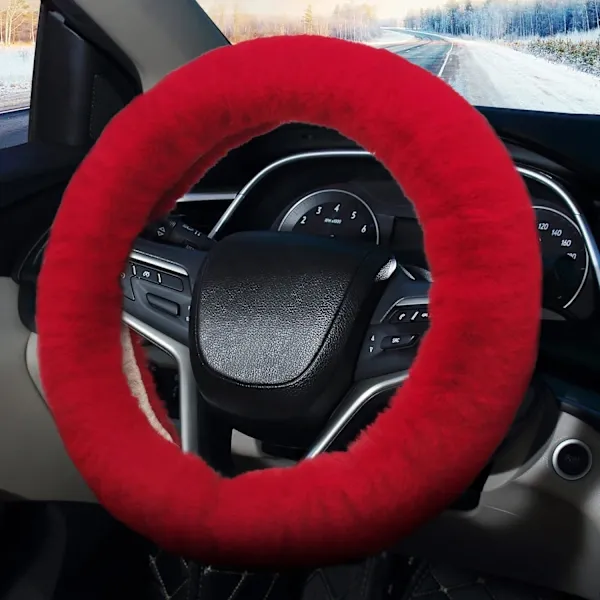 High Performance Compatible /EA/(Red) Fluffy Steering Wheel Cover Fur Car Steering Wheel Cover，Fu, Made of Iron - Image 1