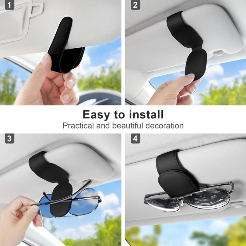 Replacement Car Glasses Holder, 2 Pcs Magnetic PU Leather Sunglasses Sun Visor Case Universal Accessories, Black - Image 3