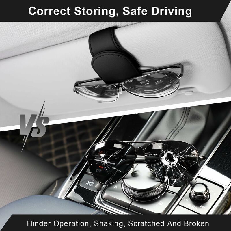 Replacement Car Glasses Holder, 2 Pcs Magnetic PU Leather Sunglasses Sun Visor Case Universal Accessories, Black - Image 4