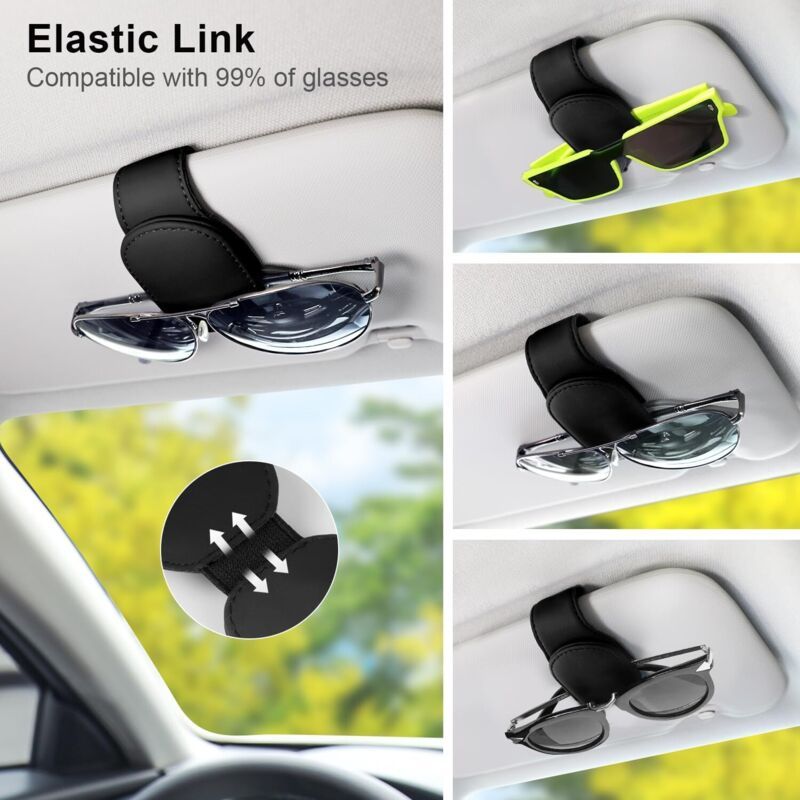 Replacement Car Glasses Holder, 2 Pcs Magnetic PU Leather Sunglasses Sun Visor Case Universal Accessories, Black - Image 5