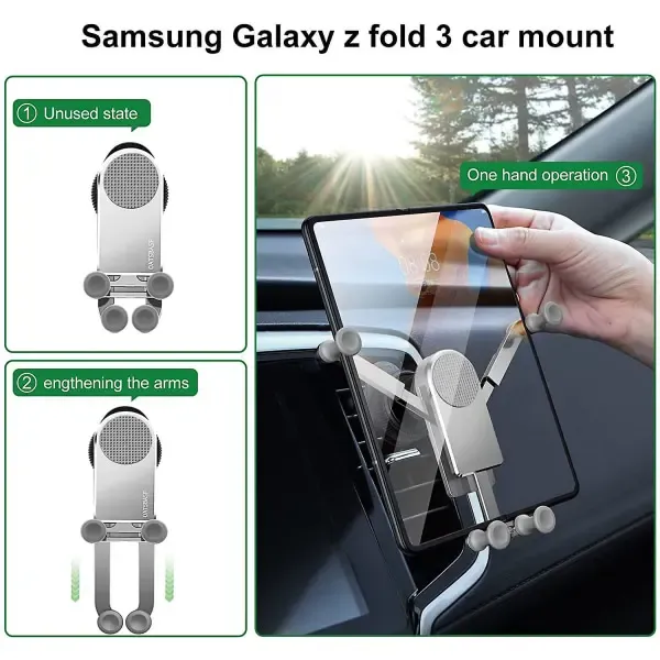 Replacement Gravity Biltelefonhållare Kompatibel med Samsung Galaxy Z Fold 4/z Fold 3, Car Air Vent Clip Mount Smart Phone Stand Silver - Image 2