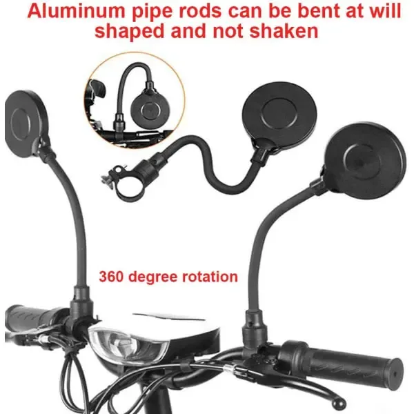 Compatible 2 pieces bicycle rearview mirror with gasket, 360° adjustable handlebar mount, HD wide angle safe cycling for - Image 2