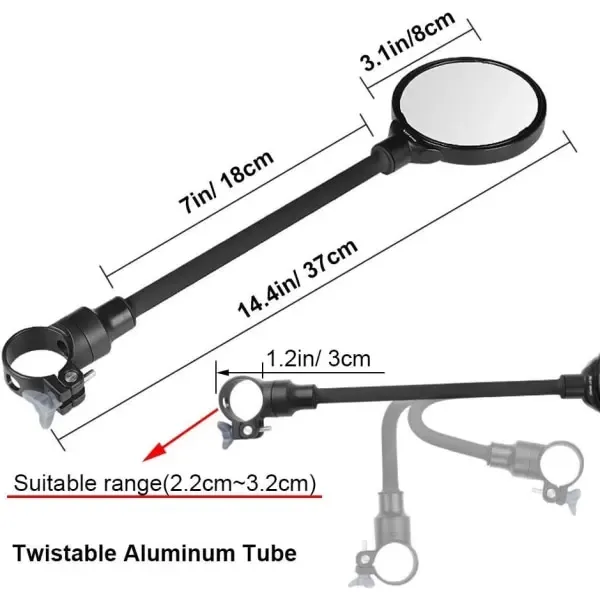 Compatible 2 pieces bicycle rearview mirror with gasket, 360° adjustable handlebar mount, HD wide angle safe cycling for - Image 3