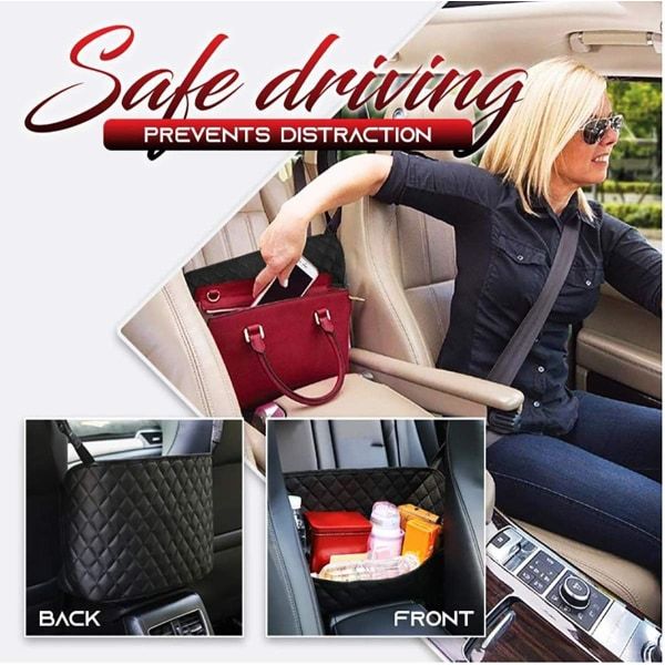 Compatible Car Pocket Tote Holder, Handbag Hook Car Leather Seat Backrest Organizer Backseat Obstacle Pet Child Car Between Two Seats, Black, 1 Pcs - Image 4