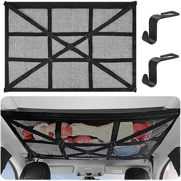 Replacement Car roof storage net 90cmx65cm Universal luggage bag for travel and organization Four armrests., Transparent Color - Image 1