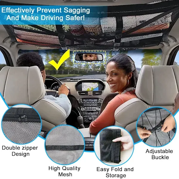 Replacement Car roof storage net 90cmx65cm Universal luggage bag for travel and organization Four armrests., Transparent Color - Image 3