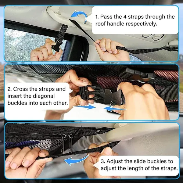 Replacement Car roof storage net 90cmx65cm Universal luggage bag for travel and organization Four armrests., Transparent Color - Image 4