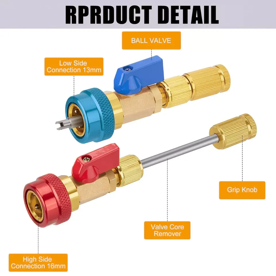 Professional Car AC Repair Kit, Schrader Valve Core Removal Tool with Quick Release for High and Low Pressure R134A Refrigeration Systems - Image 4