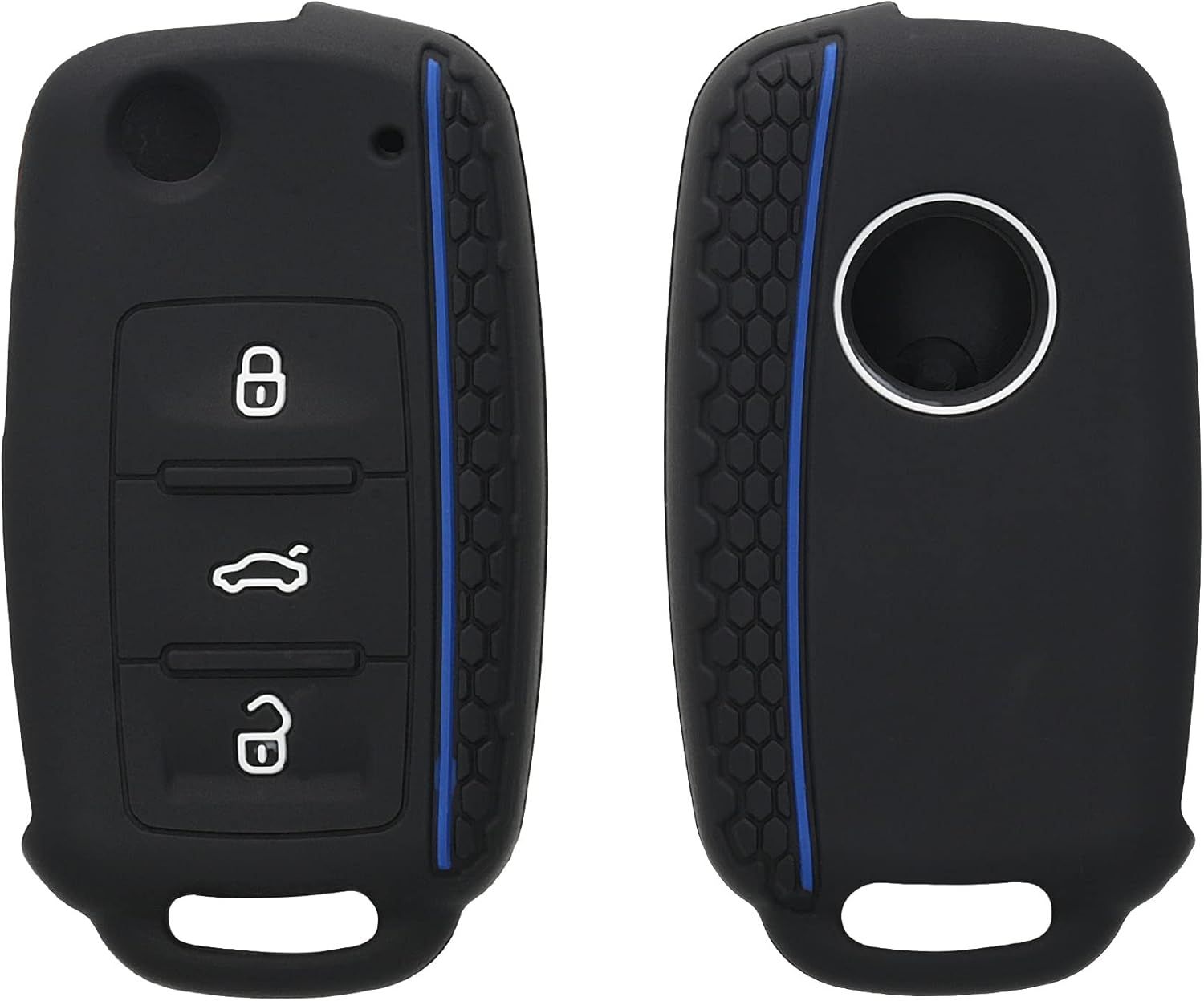 Reliable Professional Black Blue Car Key Cover Compatible with VW Skoda Seat 3-Button C, Great Value, Easy to Use - Image 1