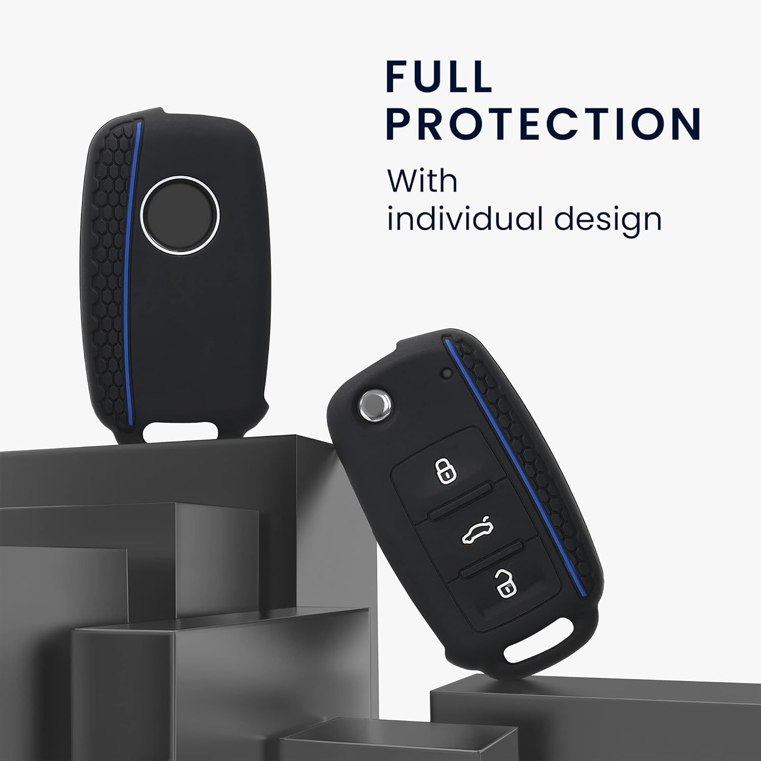 Reliable Professional Black Blue Car Key Cover Compatible with VW Skoda Seat 3-Button C, Great Value, Easy to Use - Image 2