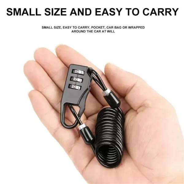 Reliable Professional Helmet Lock Portable Steel Cable Lock 3-Digit Password Combination, Black Color, Great Value - Image 1