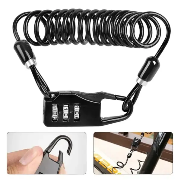 Reliable Professional Helmet Lock Portable Steel Cable Lock 3-Digit Password Combination, Black Color, Great Value - Image 3