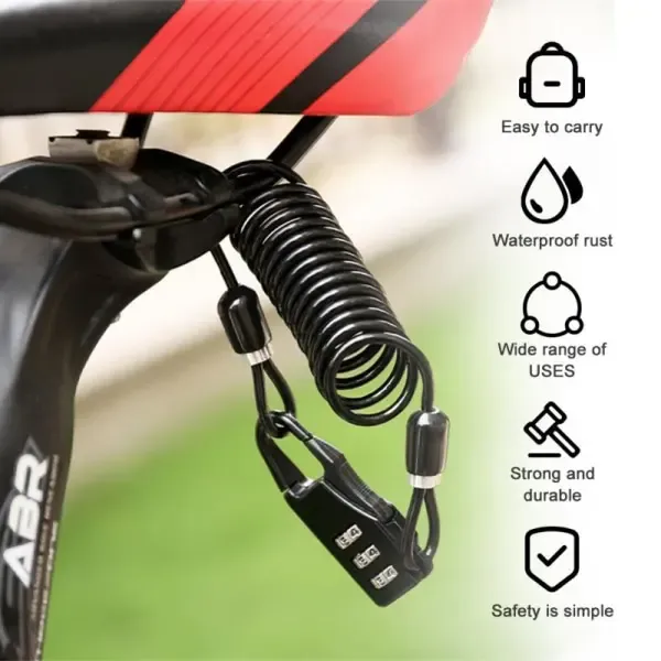 Reliable Professional Helmet Lock Portable Steel Cable Lock 3-Digit Password Combination, Black Color, Great Value - Image 4