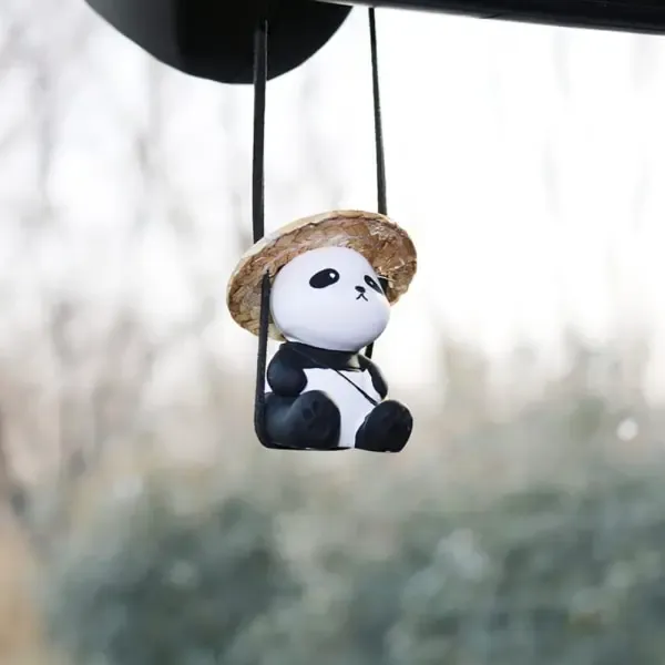 High Quality Compatible Cute Swinging Panda Car Mirror Accessories Funny Interior Rearview Mirrors Decorations (Hat Panda) - Image 2