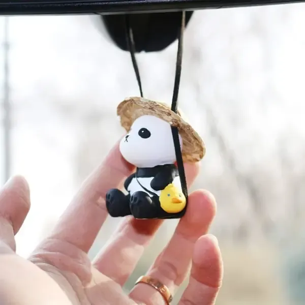 High Quality Compatible Cute Swinging Panda Car Mirror Accessories Funny Interior Rearview Mirrors Decorations (Hat Panda) - Image 3