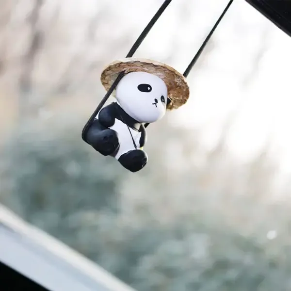 High Quality Compatible Cute Swinging Panda Car Mirror Accessories Funny Interior Rearview Mirrors Decorations (Hat Panda) - Image 5