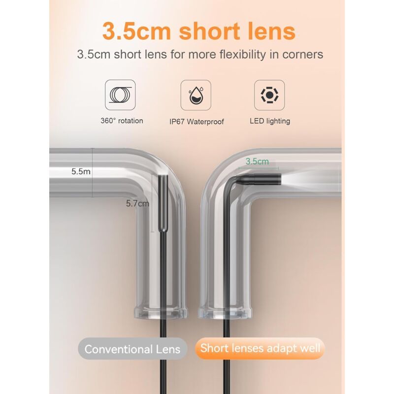 Endoscope Camera, 1080P HD Endoscope, 2.4 Inch IPS Screen Pipe Inspection Camera, IP67 Waterproof Camera, 5M Semi-Rigid Cable, with Light, Clear Color - Image 4