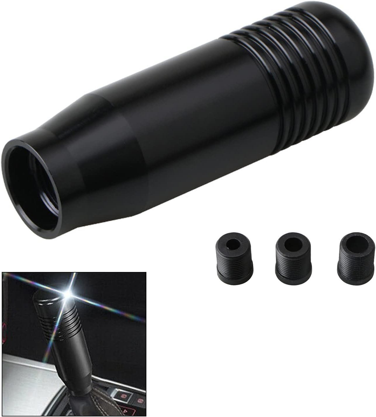 8.5CM Manual Car Gear Shift Knob - Universal 5.6-Speed Aluminum Gear Shift Knob Adapter - Gear Shift Knob (Black) Black—yux - Image 3