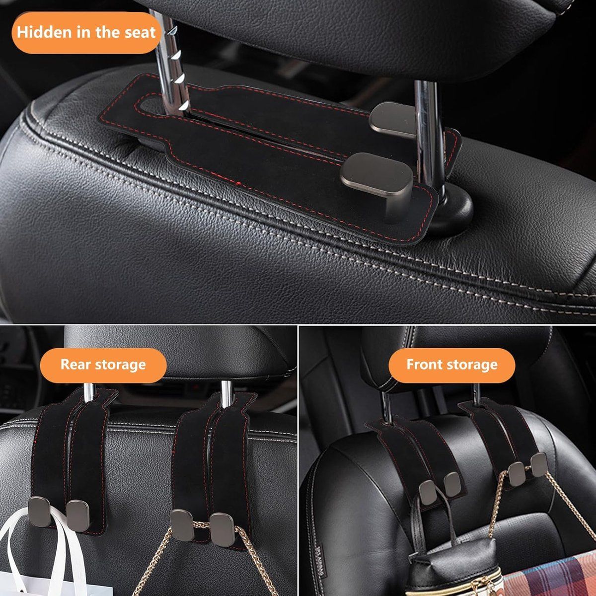 Compatible pcs - 17*4.5*8.5 cm Car Headrest Hooks Multifunctional Leather Seat Organizer Hook for Backrest Interior Accessories For Bags, Purses - Image 3