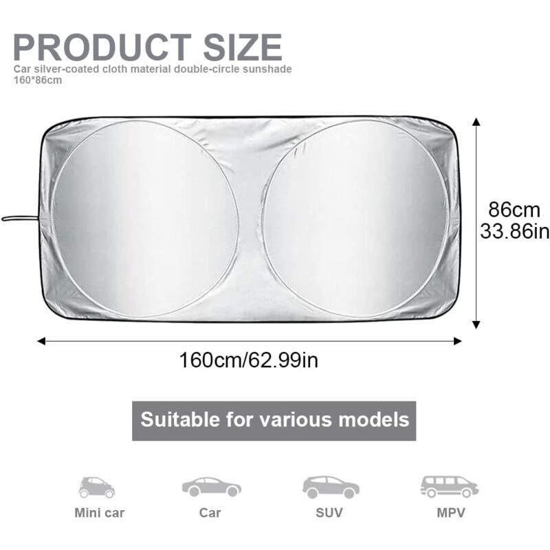 Compatible Car Windshield Sun Shade, Foldable Front Visor Sunshade Cover, Anti UV Reflective Protector, Block Rays Vehicles Parasol, 160x86cm - Image 2