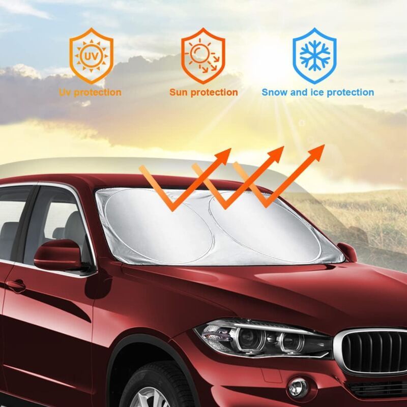 Compatible Car Windshield Sun Shade, Foldable Front Visor Sunshade Cover, Anti UV Reflective Protector, Block Rays Vehicles Parasol, 160x86cm - Image 5