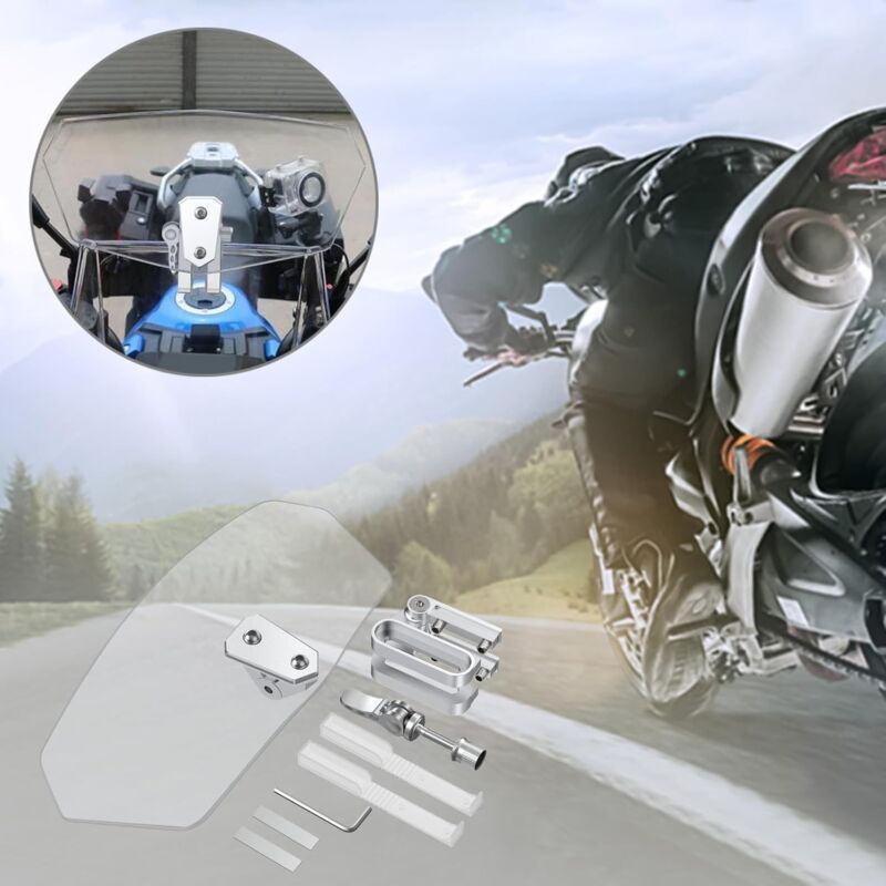 Motorcycle Windshield Adjustable Clip On Windscreen Extension Spoiler Wind Deflector for Motorcycle-Clear, Replacement Part - Image 4