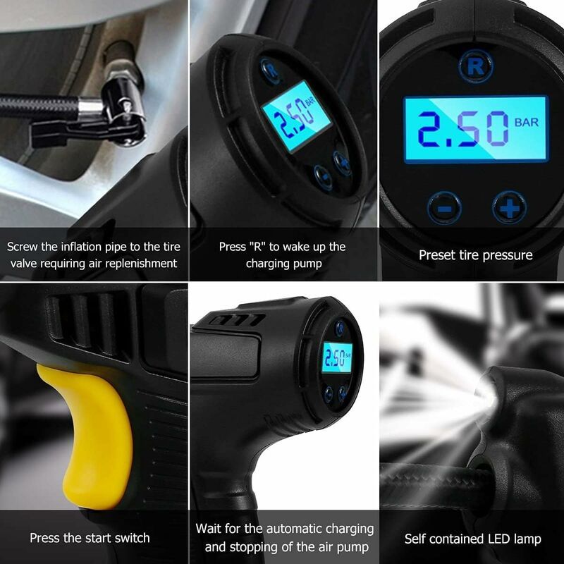 Portable 120W Cordless Tire Inflator with Digital Pressure Gauge - 2000mAh Battery, Compatible with Cars, Motorcycles, Bicycles - Image 3