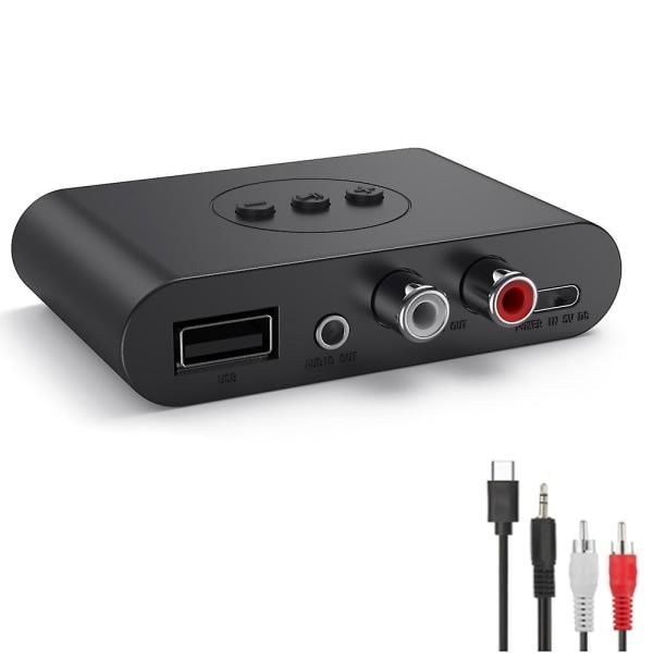 Bluetooth 5.2 Audio Receiver NFC USB Memory RCA 3.5mm Aux USB Stereo Music Wireless Adapter Wireless, Plastic + Metal material, Black Color - Image 1