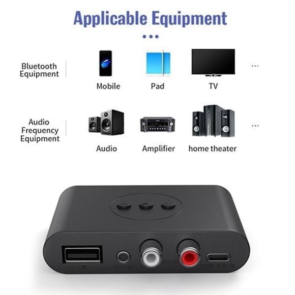 Bluetooth 5.2 Audio Receiver NFC USB Memory RCA 3.5mm Aux USB Stereo Music Wireless Adapter Wireless, Plastic + Metal material, Black Color - Image 3
