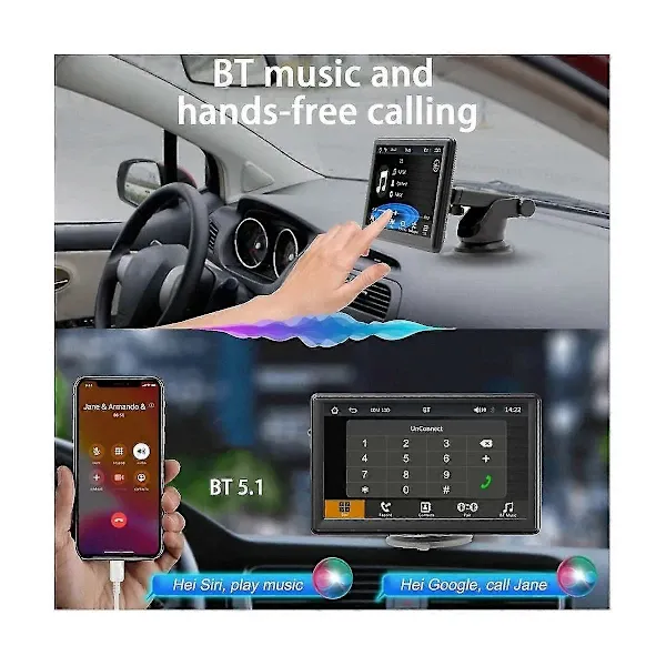 Portable Wireless CarPlay Screen for Dashboard, 7 Inch Touch Screen Car Stereo Bluetooth, FM Car Radio, Rear View Camera, USB, Black Color - Image 2