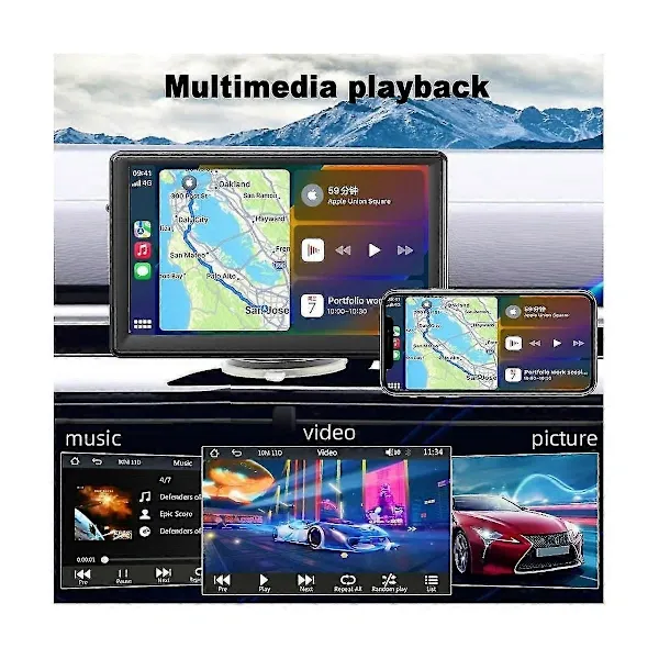 Portable Wireless CarPlay Screen for Dashboard, 7 Inch Touch Screen Car Stereo Bluetooth, FM Car Radio, Rear View Camera, USB, Black Color - Image 3