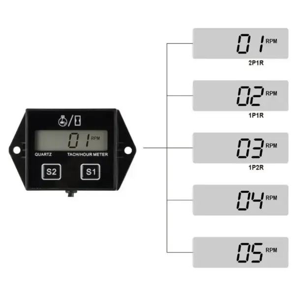 Motorcycle 2/4 Stroke Engine Tachometer Hour Meter LCD Screen Waterproof Car Motor Boat Motorcycle Digital Tachometer, Plastic material, Black Color - Image 3