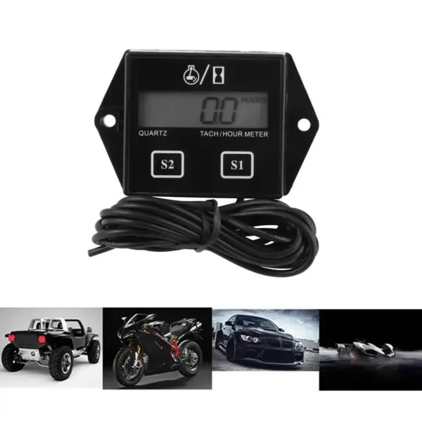 Motorcycle 2/4 Stroke Engine Tachometer Hour Meter LCD Screen Waterproof Car Motor Boat Motorcycle Digital Tachometer, Plastic material, Black Color - Image 4