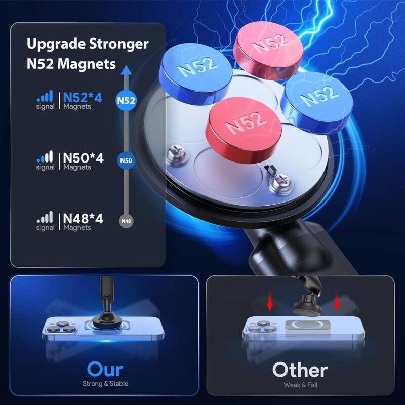 Magnetic car phone holder suction cup for dashboard and windshield compatible with iphone android, ABS + Silicone material - Image 2
