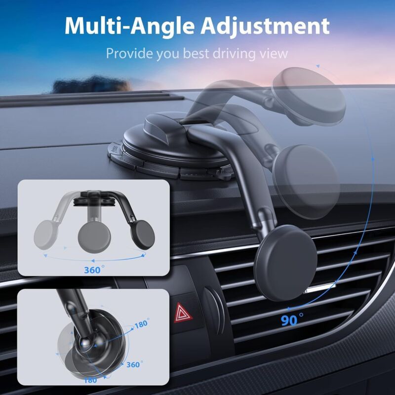Magnetic car phone holder suction cup for dashboard and windshield compatible with iphone android, ABS + Silicone material - Image 4