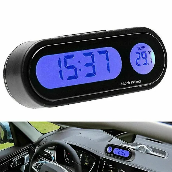 2 in 1 LCD Digital Car Electronic LED Time Clock Thermometer W, Plastic material, automotive replacement use, Black Color - Image 1