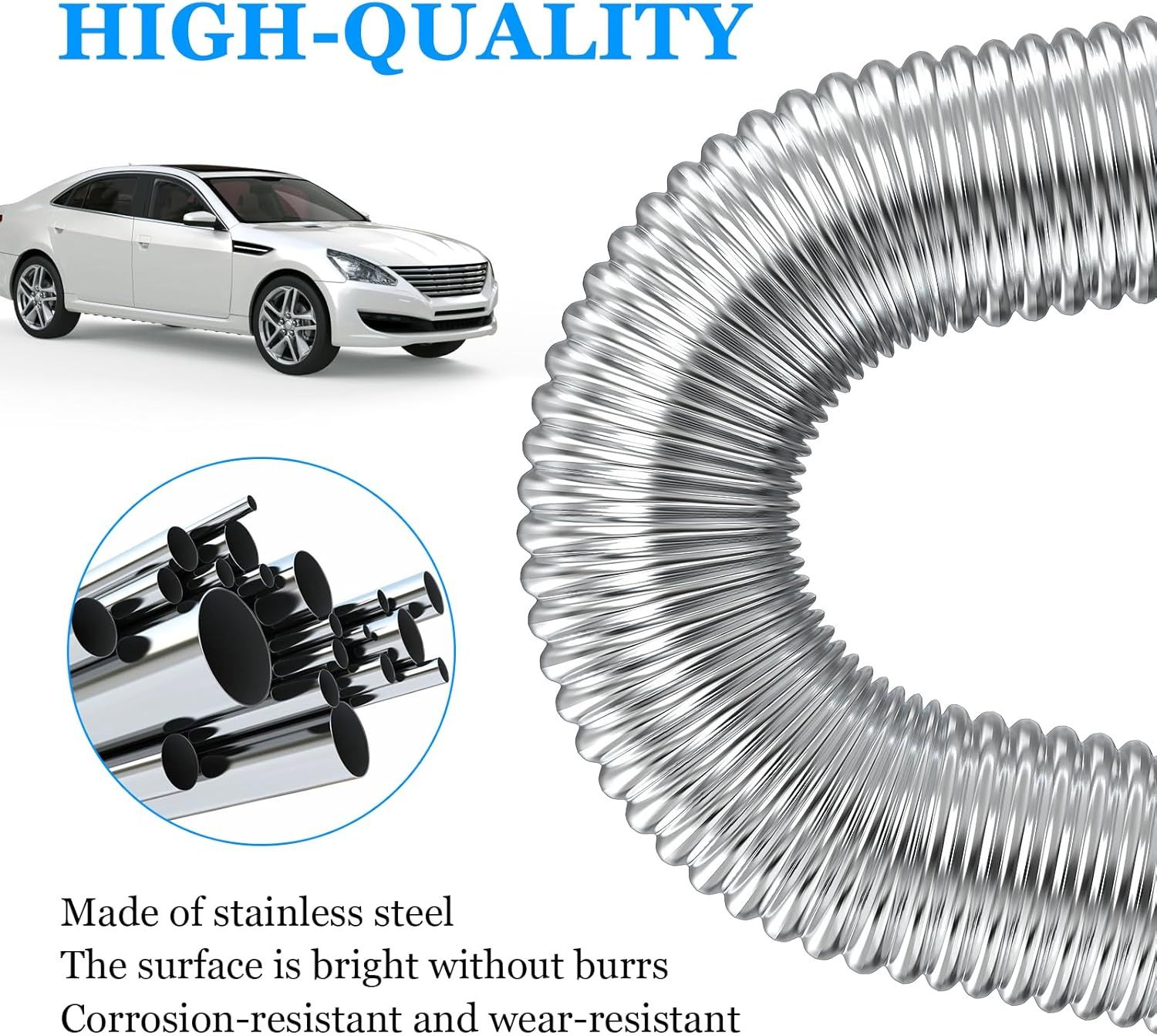 Air heater hose, 300 cm Diameter 2.5 cm stainless steel exhaust pipe, parking heater pipe with 2 hose clamps, for parking heater 300CM - Image 3