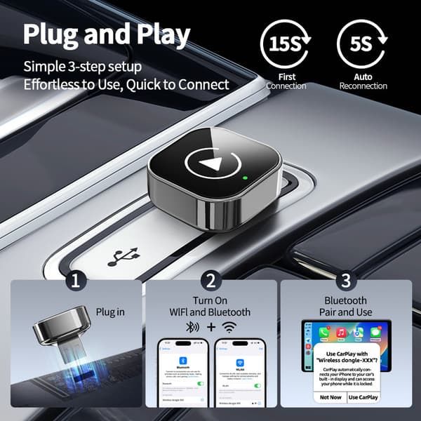2-in-1 Wireless CarPlay Adapter Android Auto Wireless Adapter Smart Mini Box USB Dongle Plug and Play WiFi Quick Connection - Image 4