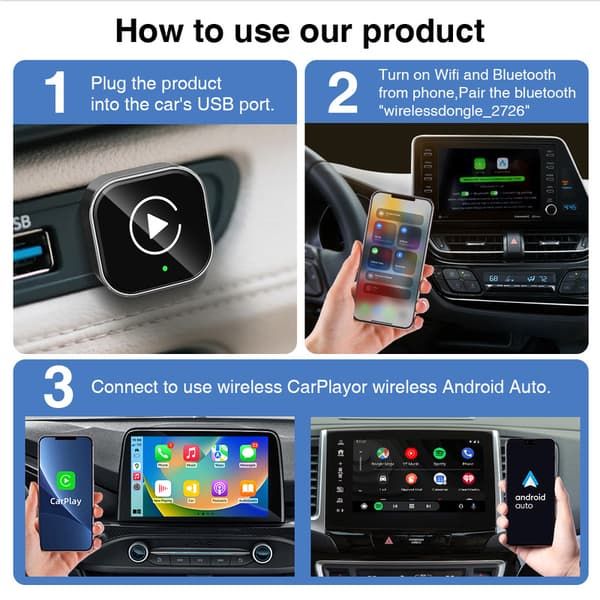 2-in-1 Wireless CarPlay Adapter Android Auto Wireless Adapter Smart Mini Box USB Dongle Plug and Play WiFi Quick Connection - Image 6