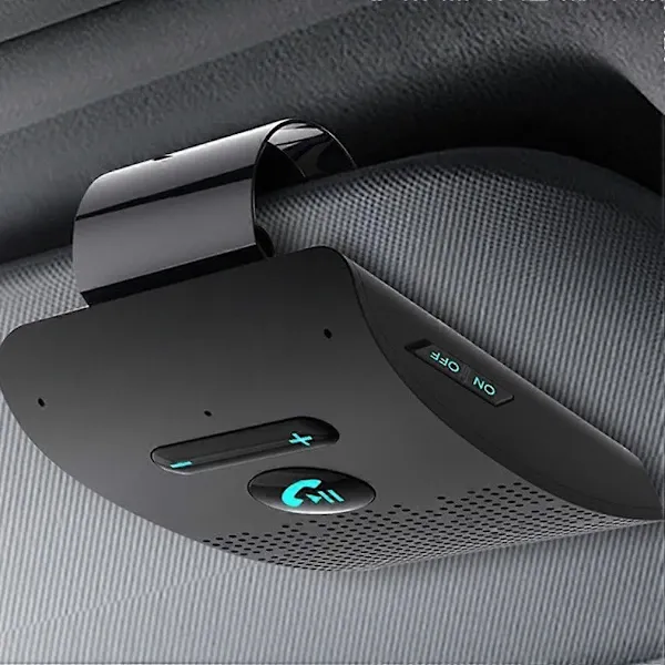 Bluetooth Handsfree Car Kit 5.0 Sun Visor Clip Wireless Audio Receiver Speakerphone Loud Speaker Music Player Dual Microphone black, Black Color - Image 1
