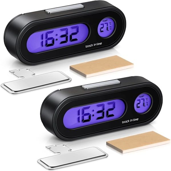 2-in-1 Digital Car Clock with Thermometer compatible with Dashboard, Pack, automotive replacement use, vehicle maintenance accessory, Blue Color - Image 1