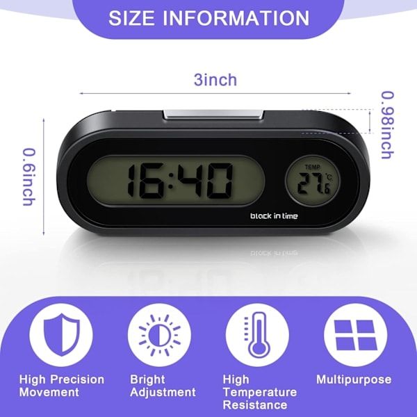 2-in-1 Digital Car Clock with Thermometer compatible with Dashboard, Pack, automotive replacement use, vehicle maintenance accessory, Blue Color - Image 2