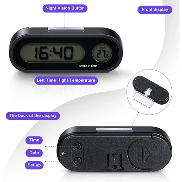 2-in-1 Digital Car Clock with Thermometer compatible with Dashboard, Pack, automotive replacement use, vehicle maintenance accessory, Blue Color - Image 3