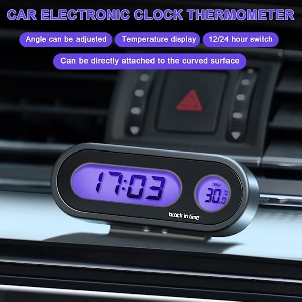 2-in-1 Digital Car Clock with Thermometer compatible with Dashboard, Pack, automotive replacement use, vehicle maintenance accessory, Blue Color - Image 4