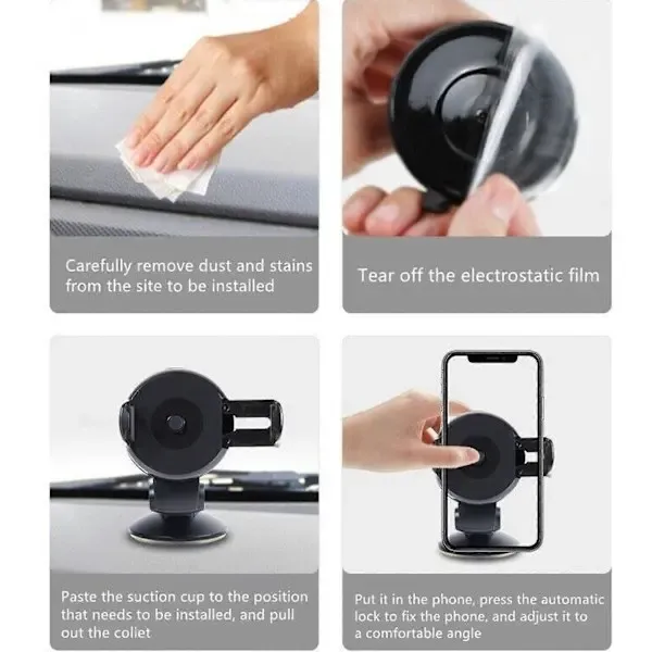 Automatic Smooth Mobile Phone Holder Car Dashboard Smartphone Holder Suction Cup Mobile Phone Holder, Black/Grey Color Options - Image 4