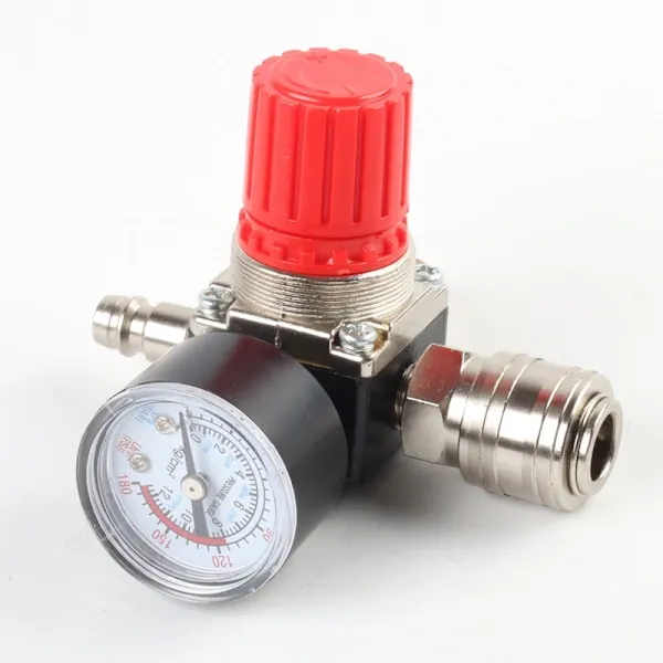 1 pc Compressed Air Reducer, 1/4 Pressure Reducer, 4-hole Pressure Regulator with Gauge, Compressor, PC + Metal material - Image 2