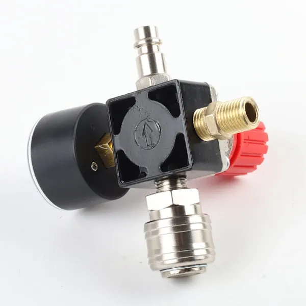 1 pc Compressed Air Reducer, 1/4 Pressure Reducer, 4-hole Pressure Regulator with Gauge, Compressor, PC + Metal material - Image 3