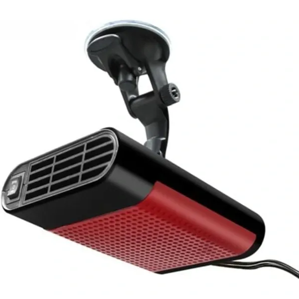 Car defroster windshield demister 12V car heater 360 degree rotatable 150W portable car fan with suction cup mount, Plastic material, Black Color - Image 1