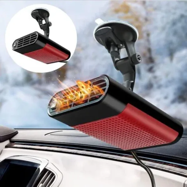 Car defroster windshield demister 12V car heater 360 degree rotatable 150W portable car fan with suction cup mount, Plastic material, Black Color - Image 2